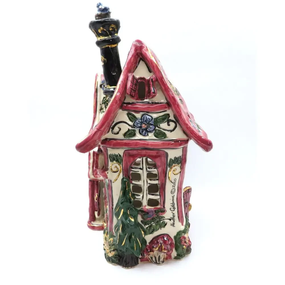Blue Sky Clayworks Cozy Corner Tea Light House by Heather Goldminc 2000 Pink